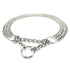 Durable metal dog training collar with triple chain and adjustable buckle.