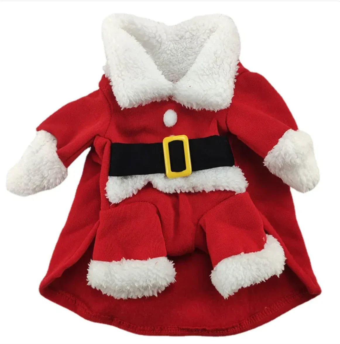 Festive Christmas pet costume for small dogs, red and white plush design.